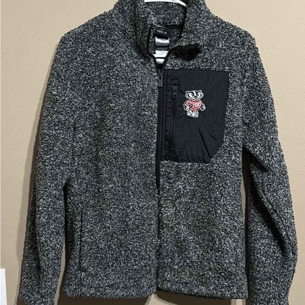 Charcoal Fleece Jacket with Embroidered Patch